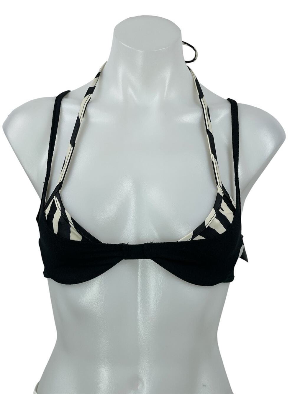 Same Los Angeles Black Animal Print Halter Double Layer Swimwear Bikini Top Sz S